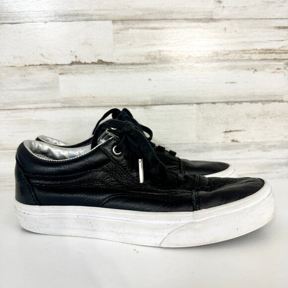 Vans Off the Wall Unisex Shoes Vintage Black On Black Leather 5/M 6.5/W - Picture 3 of 5